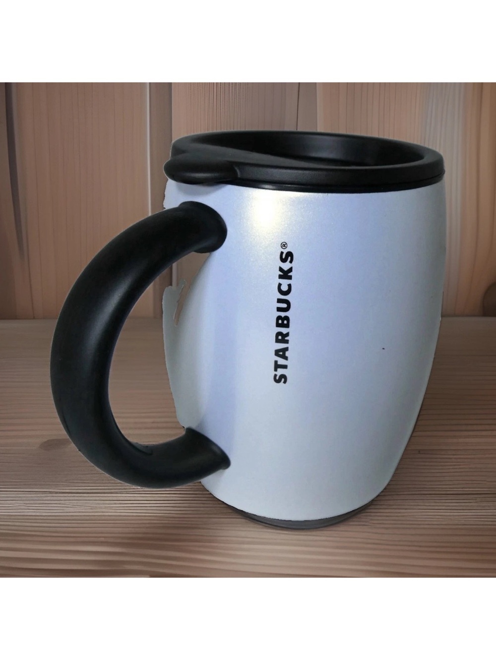Starbucks Pearl White Travel Mug w/ Black Handle & Lid 14 oz 2019 Coffee & Tea